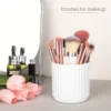 Makeup Brush Holder Organizer 360°Rotating Make Up Brushes Container for Vanity, Spinning Cosmetics Storage Cup, Stripe White 2