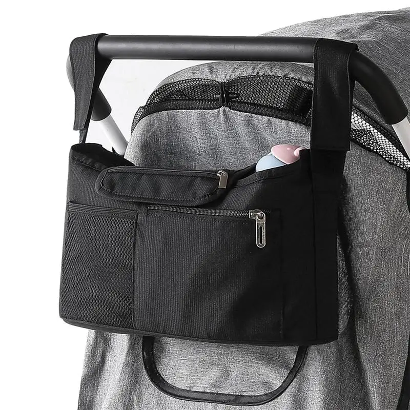 

Stroller Organizer Bag with Zipper Zippered Waterproof Stroller Bag with Phone and Cup Holders Shoulder Strap Zippered Pocket