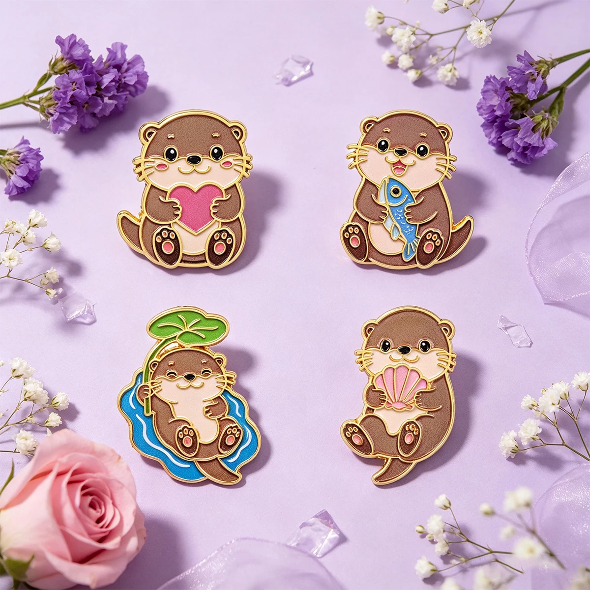 Charming Cartoon Animal Enamel Pin Brooch - Adorable Puppy Otter Design for Backpacks and Clothing Accessories
