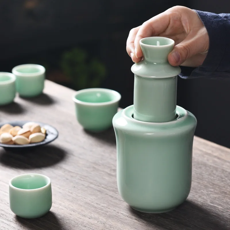 Ceramic Sake Set Cups with Warmer, Traditional Porcelain Pottery, Hot Saki Drink, Wine Glass Set