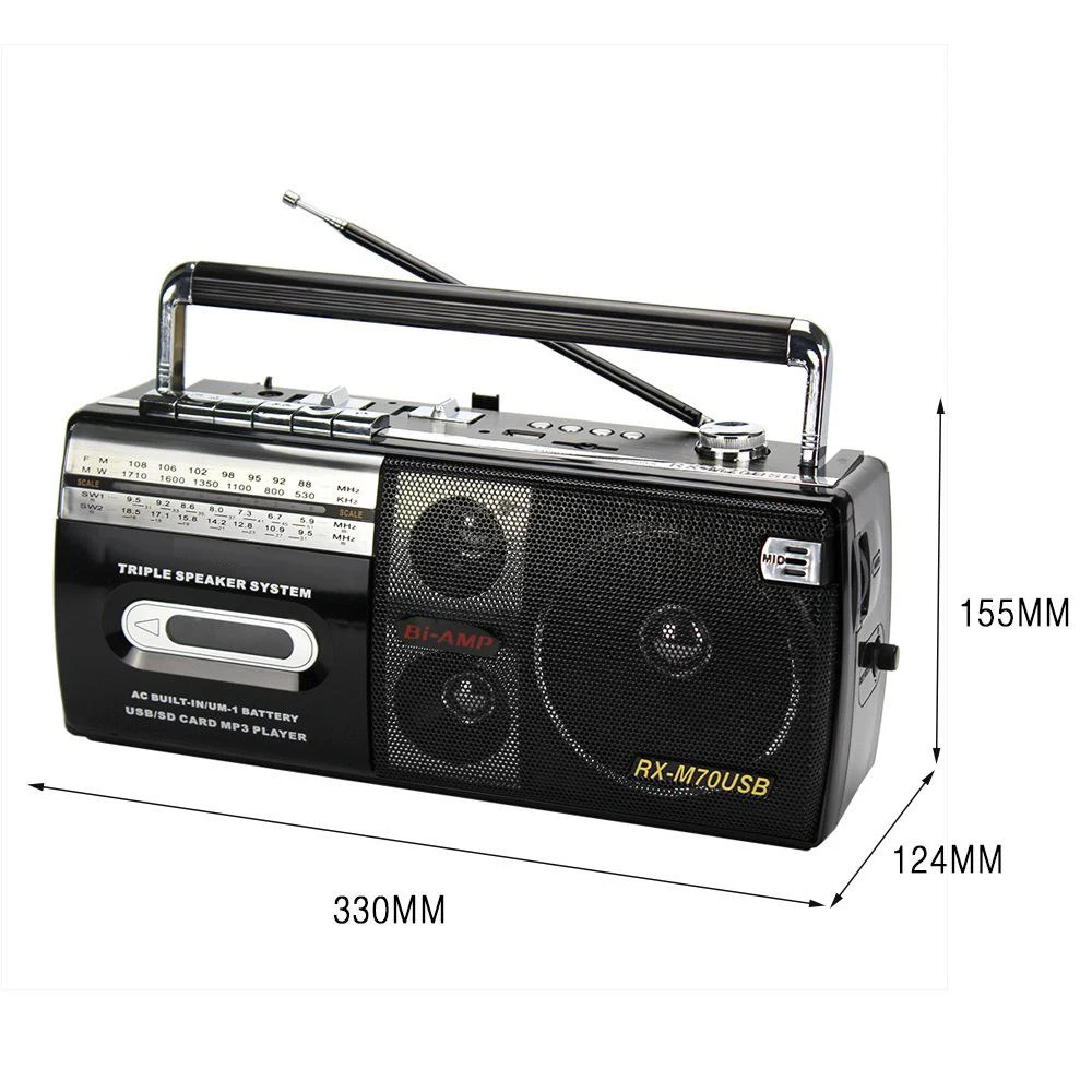 Reproductor de casete de radio retro, reproductor de cinta, radio de 4  bandas con sintonización analógica de radio AM/FM, auriculares de 0.138 in