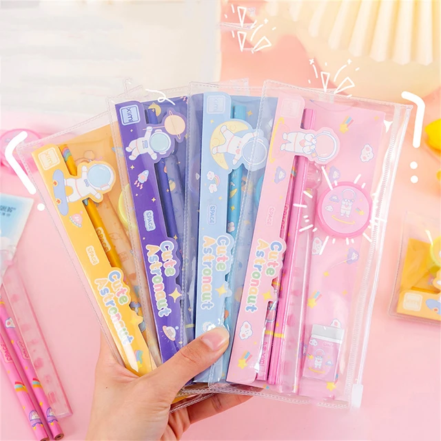 Astronaut Stationery Set 5 in 1 Children's Stationery Small Gift Pencil Eraser Pencil Sharpener Ruler Set Cute Stationery Bag 1