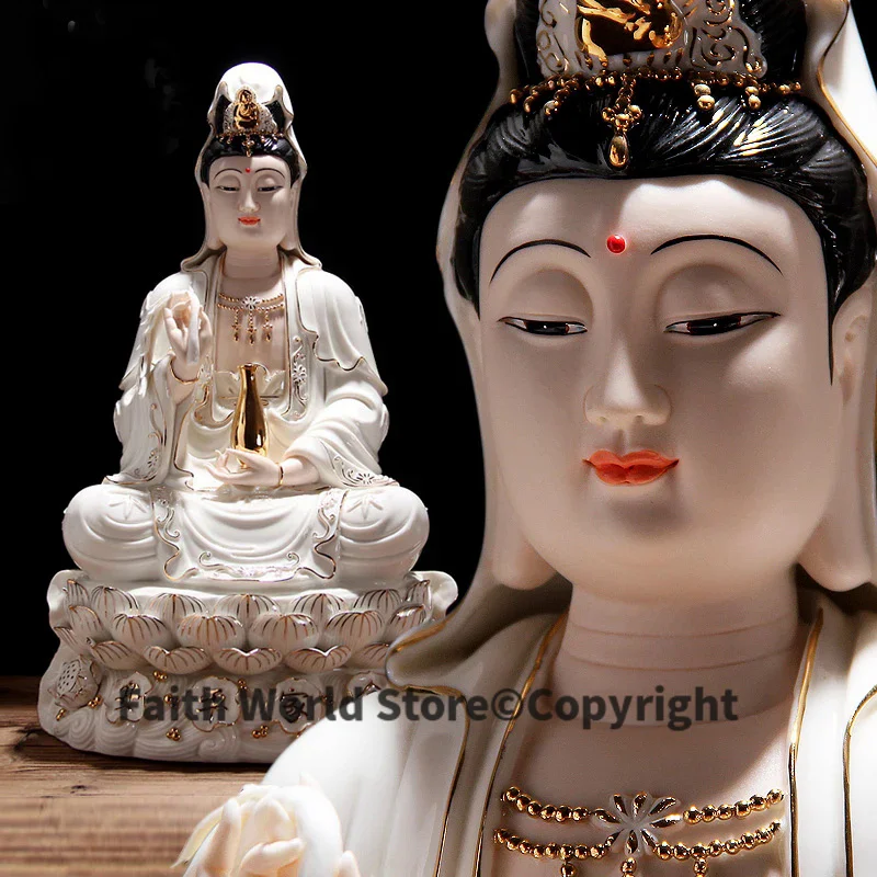 

30 см Азия домашний алтарь магазин поклонение высококачественный фарфор Гуань Инь PU SA Будда эффективный талисман Будда семья талисман статуя