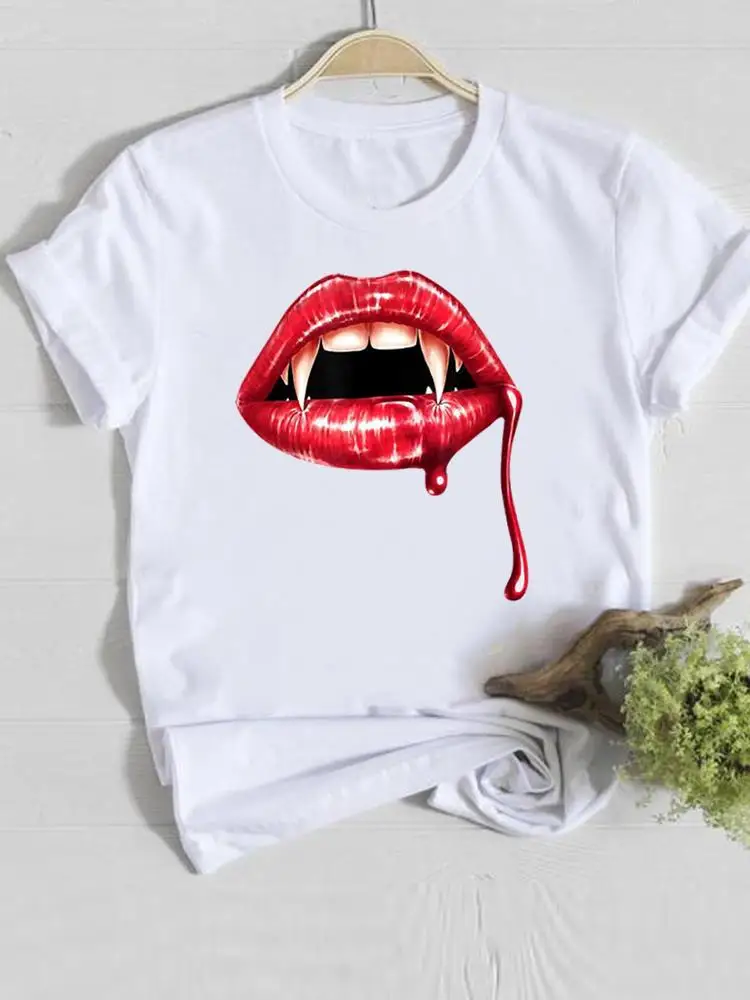 

Funny Lip Witch Cute Festival Print Tee Clothing Lady Fall Autumn Halloween Thanksgiving Women Graphic Ladies Female T T-shirts