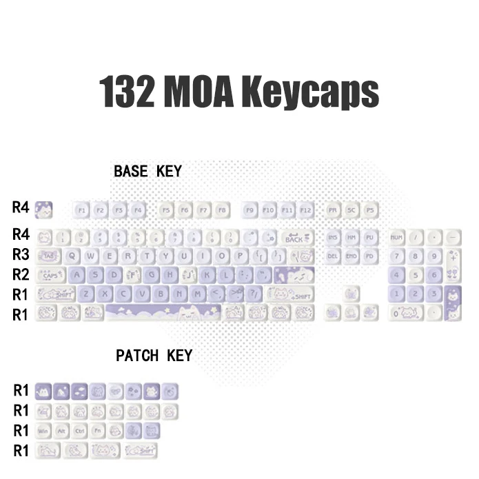 Vibrant Purple Cat Keycap Set - 132-Key MOA Profile Dye-Sublimation Keycaps