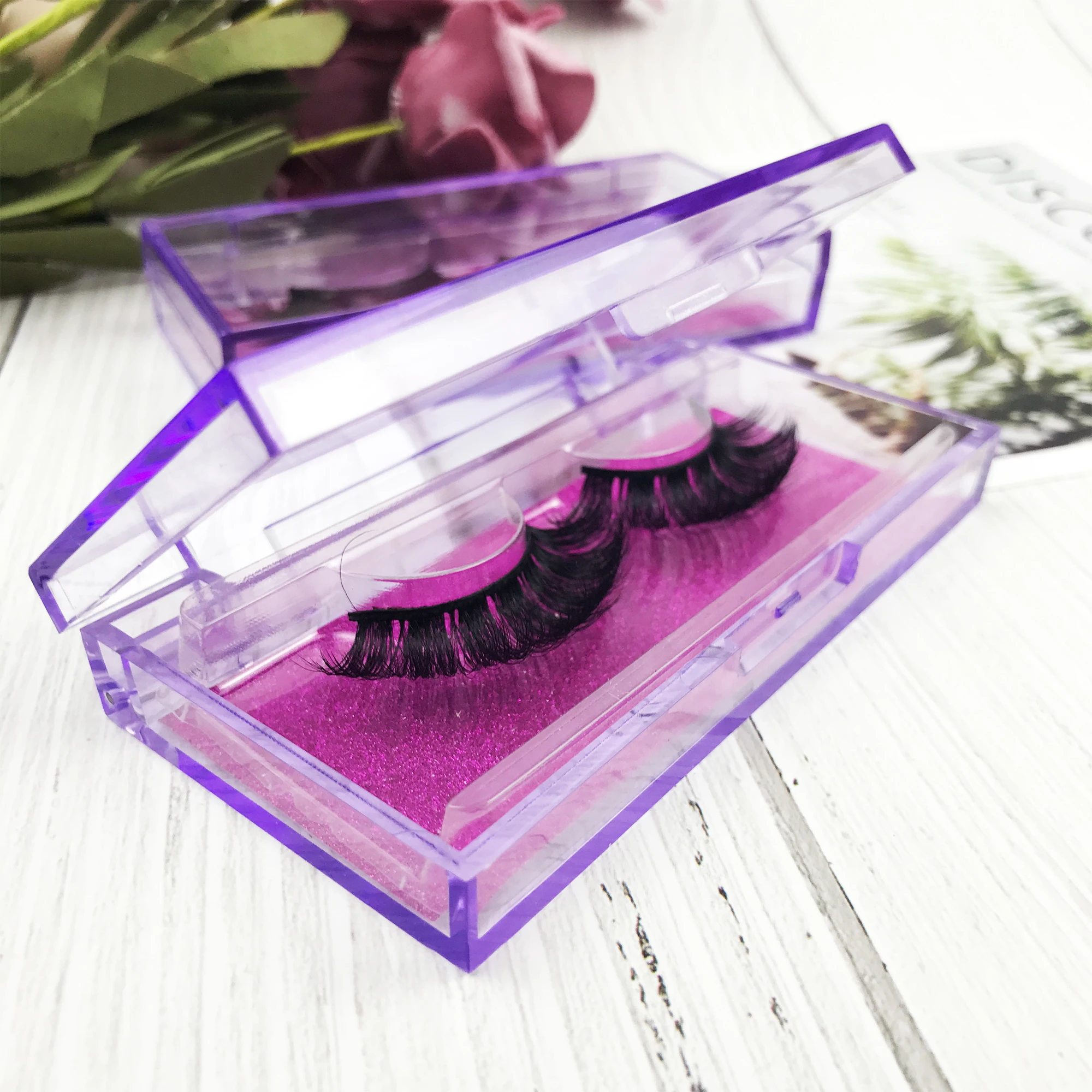 Wholesale Eyelashes Purple Empty Lashes Boxes Packing CustomFull Strip Natural Eye-lash Packaging Box Case Logo With Tray Makeup 4