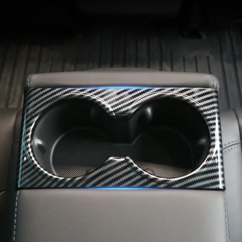 

For Tesla New Model3 Highland 2024 Carbon Fiber Back Row Cup Holder Protective Cover Decorative Frame For Tesla Model3+ Interior