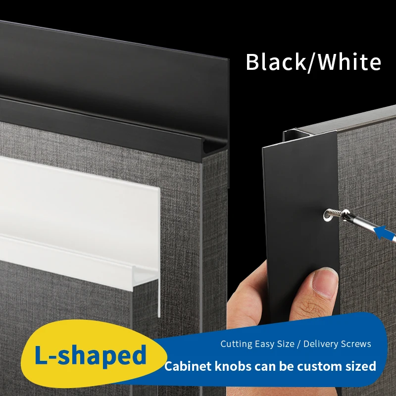 ตัวดึงตู้เก็บรูปตัว L ที่จับมองไม่เห็นสไตล์เรียบง่ายหูจับลิ้นชักดึงประตูตู้เสื้อผ้าติดตั้งง่ายไม่จำเป็นต้องตัดช่อง 1