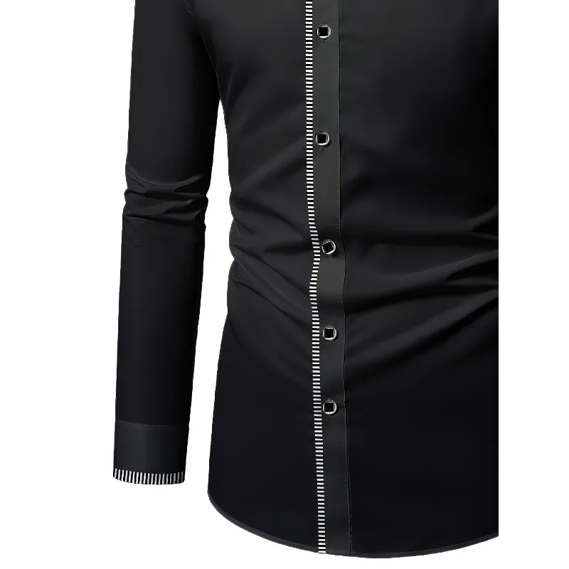 2025 جديد الرجال المرقعة قميص فساتين راقية سهرة كم طويل الذكية عادية أربعة الموسم رجل مايكرو مطاطا القمصان