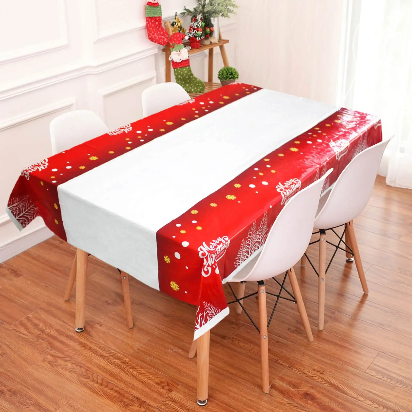 

1pcs Christmas Tablecloth Waterproof Antifouling One-time Use PE TableCloth Printing Christmas Rectangle Table Decorations