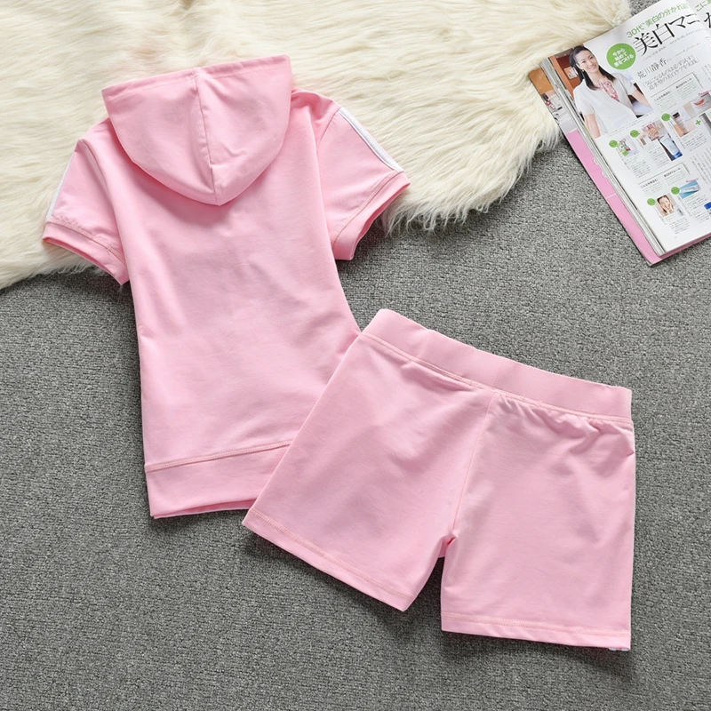 Summer 2 Piece Short Sets Women Outfit Hoodies and Short Sets Cotton Simple Tracksuit