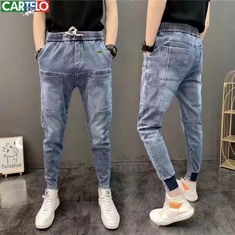 CARTELO Brand 2023 Summer New Embroidered Men's Black Jeans Casual Slim Fashion Thin Premium Slim Fit Small Feet Classic Pants
