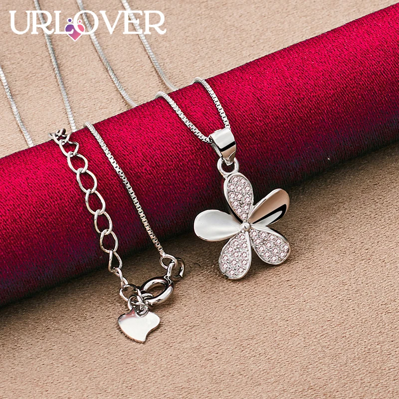 

URLOVER 925 Sterling Silver Necklace For Woman Zircon Crystal Fan Pendant Necklaces Fashion Party Wedding Jewelry Birthday Gifts