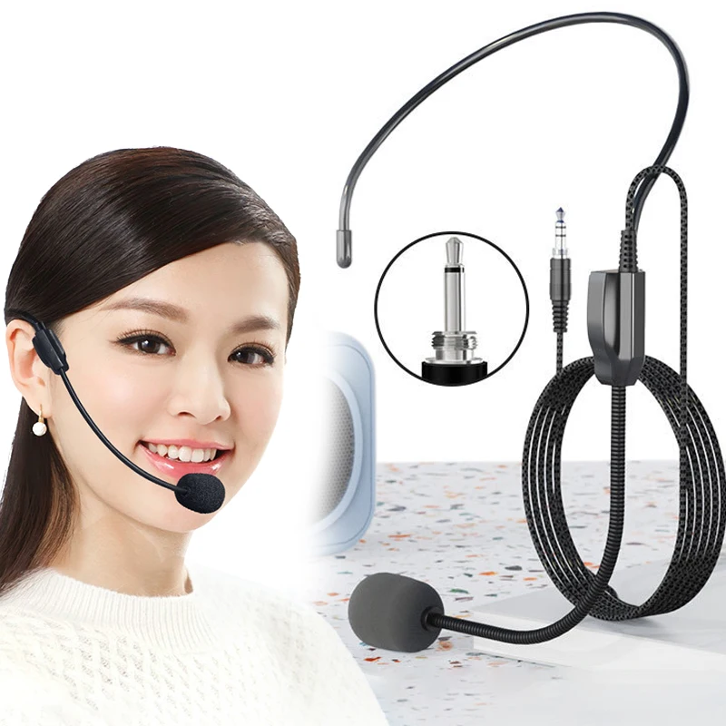 3.5mm 스레드 머리 착용 유선 마이크 헤드셋, 음성 증폭기 스피커, 리틀 비 교사, 관광 가이드, 범용 확성기