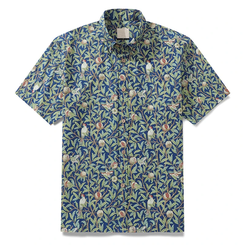 thumbnail image 1 of Camisa hawaiana de verano para hombre, con estampado de pájaros en 3D, para vacaciones, viajes, Hawái, manga corta, informal, de gran tamaño, con solapa, 1 of 4