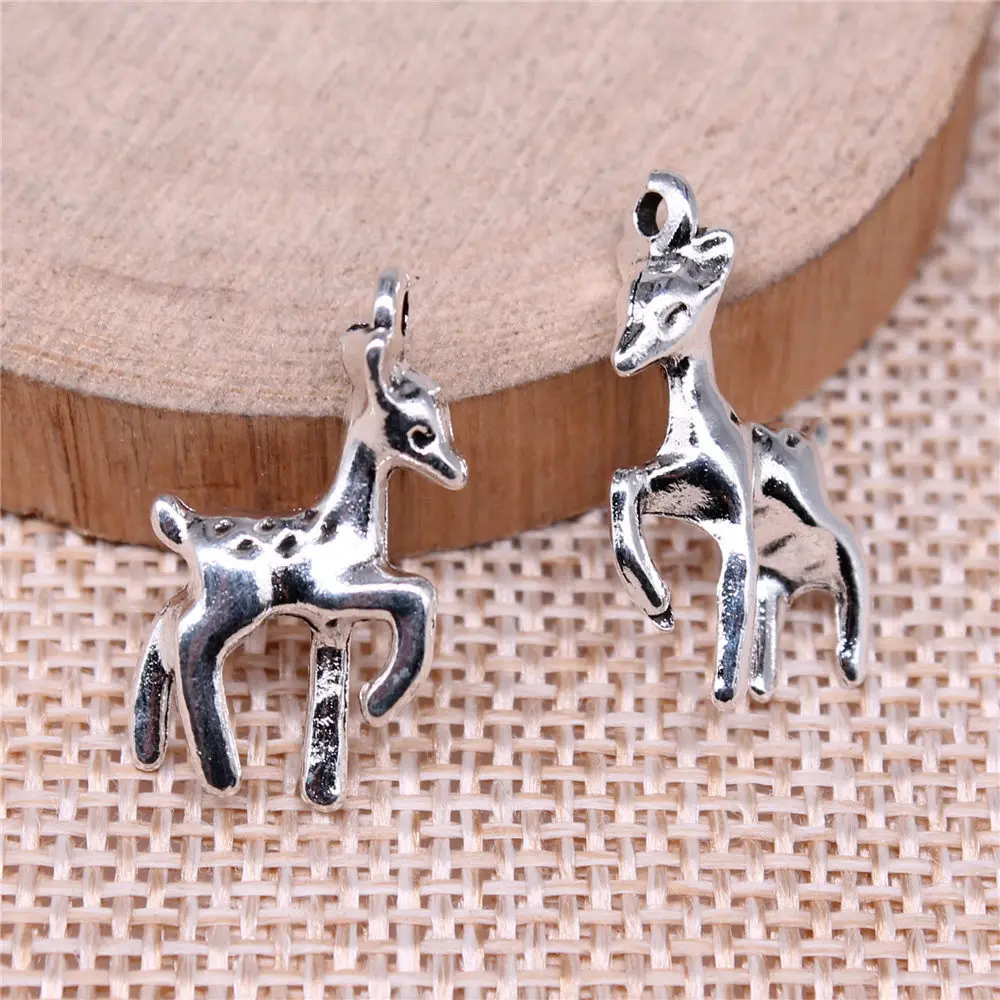 앤티크 사슴 참, 쥬얼리 제작용, 실버 색상, 0.87x0.47 인치, 22x12mm, 로트당 10 개