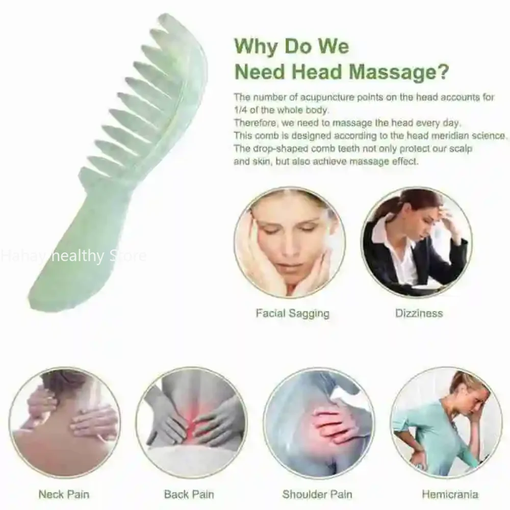 Natural Jade Hair Comb Head Massager Scalp Massage Meridian Brush Board Stone Massage Hair Body Comb Beauty Sha Retro Gua