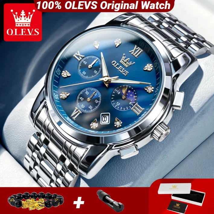 Classic Luxury Quartz Men's Watch with Moon Phase and Waterproof Stainless Steel Design
