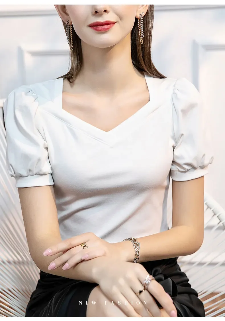 V Neck Cotton T Shirt for Women