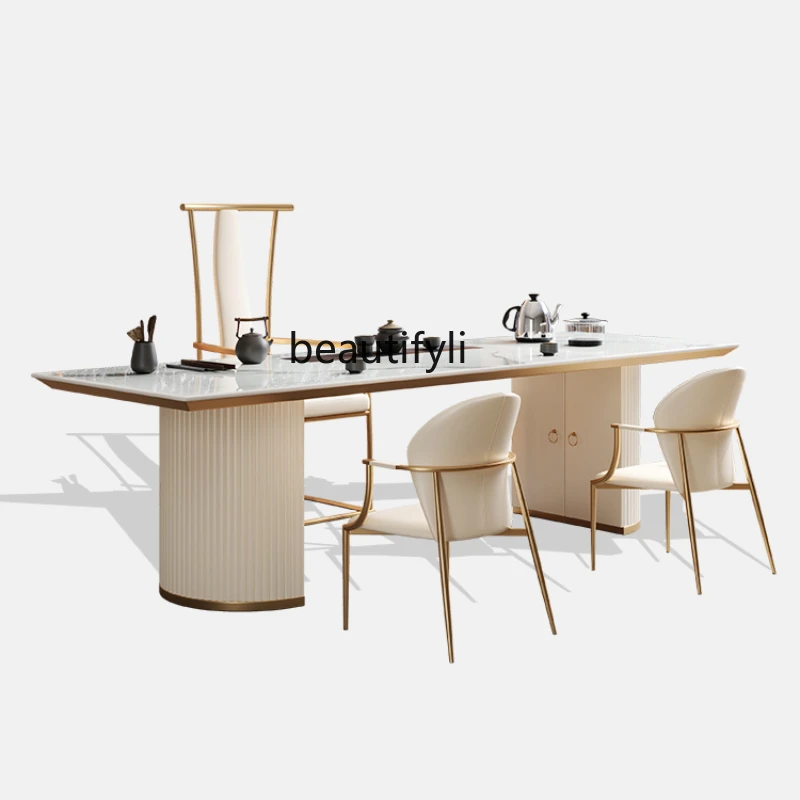 

Light Luxury Stone Plate Table-Chair Set Modern Minimalist Living Room Home Office Tea Making Table Integrated Tea Table