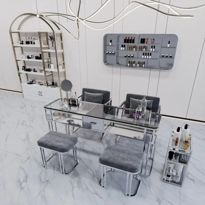 

Professional Luxury Glass Tabletop Manicure Table Nordic Dressing Nail Table Storage Mesa De Manicure Salon Furniture WT