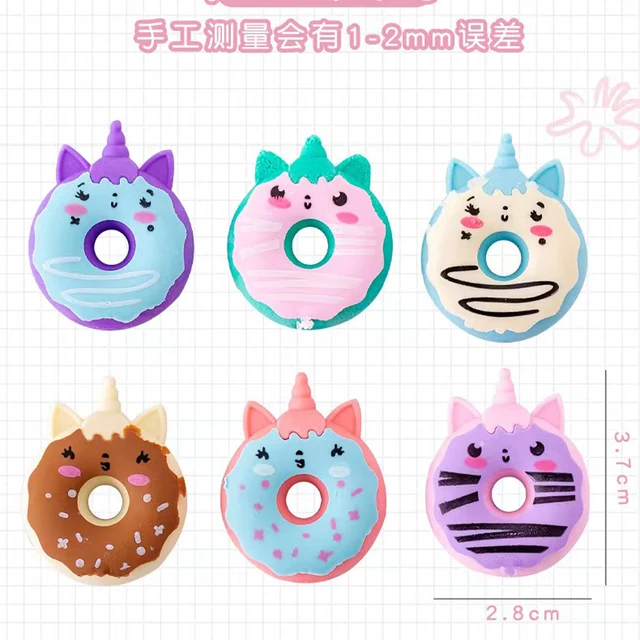 6 Piezas De Divertidas Gomas De Borrar De Unicornio Con Forma De Donut Y  Con Dibujos Animados Lindos, Mode de Mujer