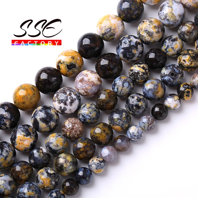 

100% A+ Blue Ocean Agates Beads Natural Stone Round Beads For Jewelry Making DIY Bracelets Necklaces Accessories 6 8 10mm 15"
