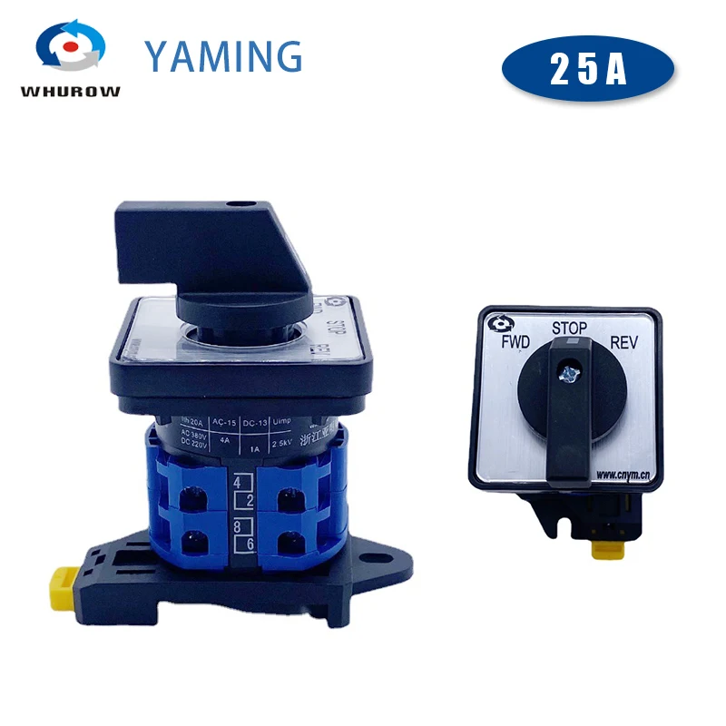 Interruptor Rotativo de Comutação Seletor do Motor Controle de Contato Prata Montagem do Trilho Fwd-stop-rev Ymw26 Lw2625 Din 25a 690v Lw28