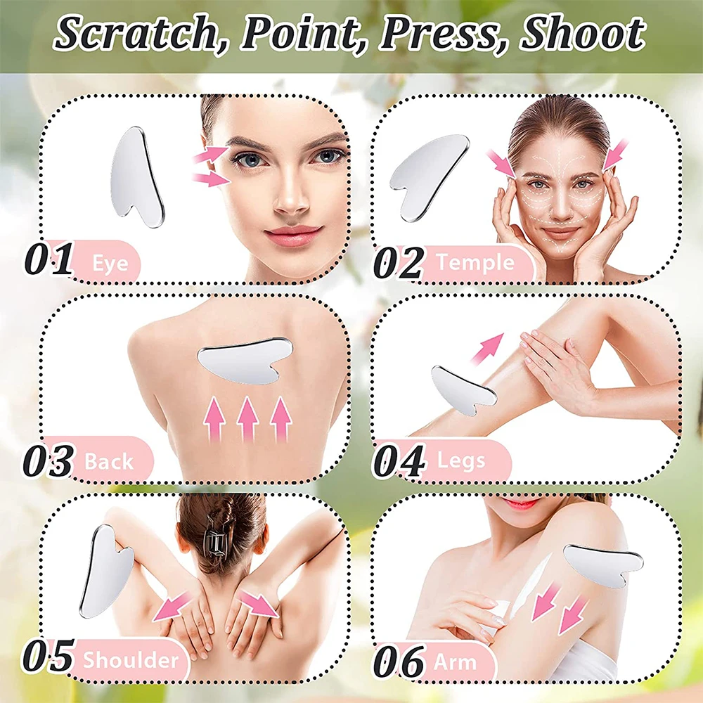 Stainless Steel Skin Scraping Face Massage Skincare Tool Guasha Scraper Lifting Anti Wrinkle Gua Sha Body Neck Care Massager 5