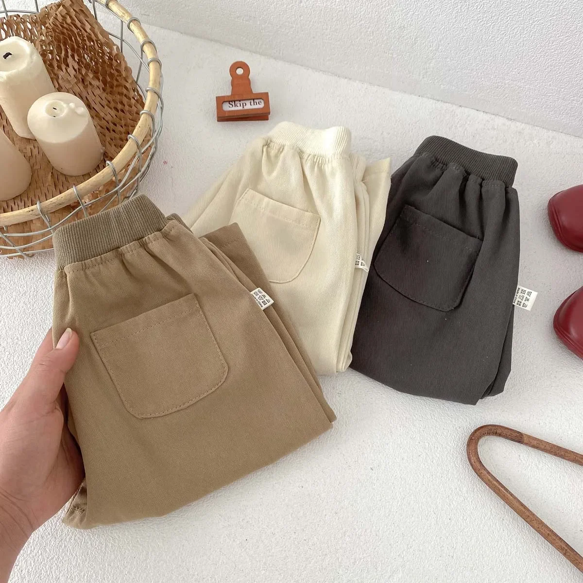 Korean Spring Autumn Baby Boys Pants Cotton Solid Versatile 0-2 Years Infant Boys Trousers Toddler Cargo Pants