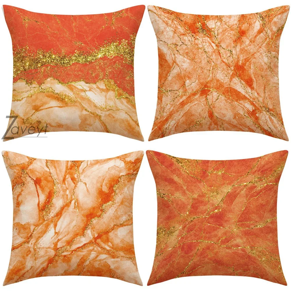 

16/18/20/24"inch Orange Sprinkle Golden Glitter Printed Cushion Cover Marble Modern Abstract Pillow Cover Geometric Pillowcase