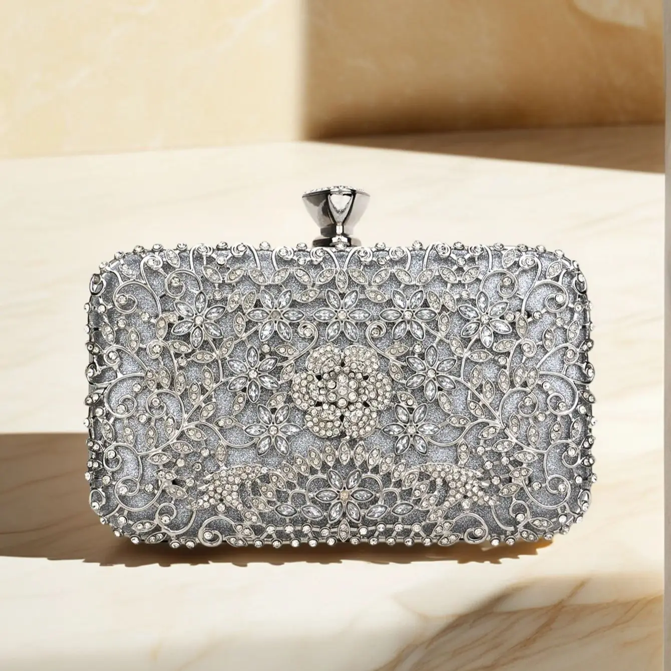 Luxury Metal Rhinestones Clutch Evening Handbag for Women