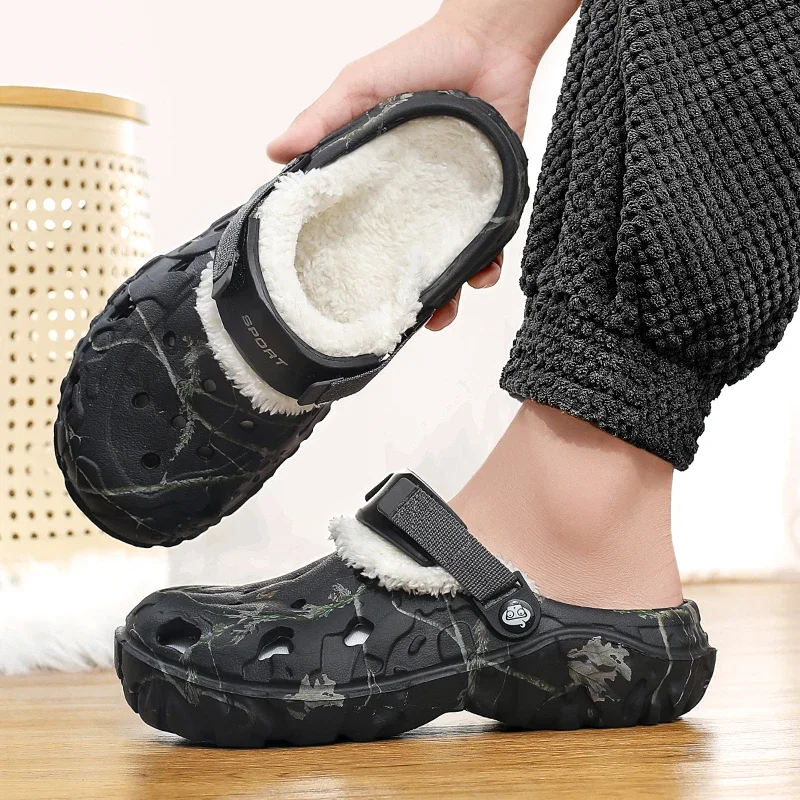Winter Men Clogs Slippers Warm Furry Slippers Soft Home Cotton Shoe EVA Fluff Slides Casual Outdoor Comfortable Plush Fur Clogs — view 5