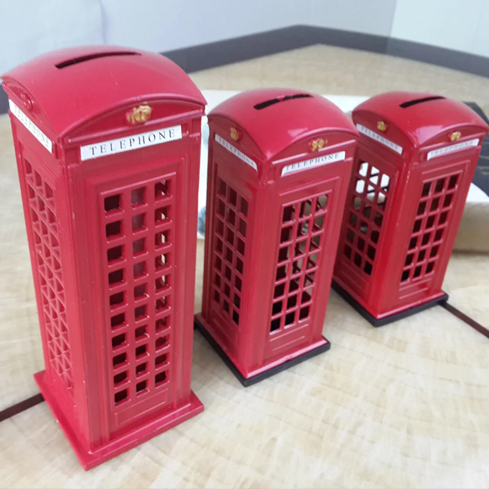 15cm Decoration London Telephone Booth Money Box Mailbox Ornament Piggy Bank Metal Crafts for Kids Home Christmas Decoration