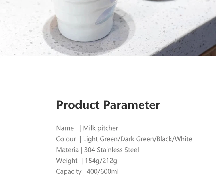 Description Picture 5 of item13.7/20.5oz Stainless Steel Milk Frothing Pitcher Pointed Mouth Milk Jug Coffee Latte Art Cup Steaming Pitcher with Scale