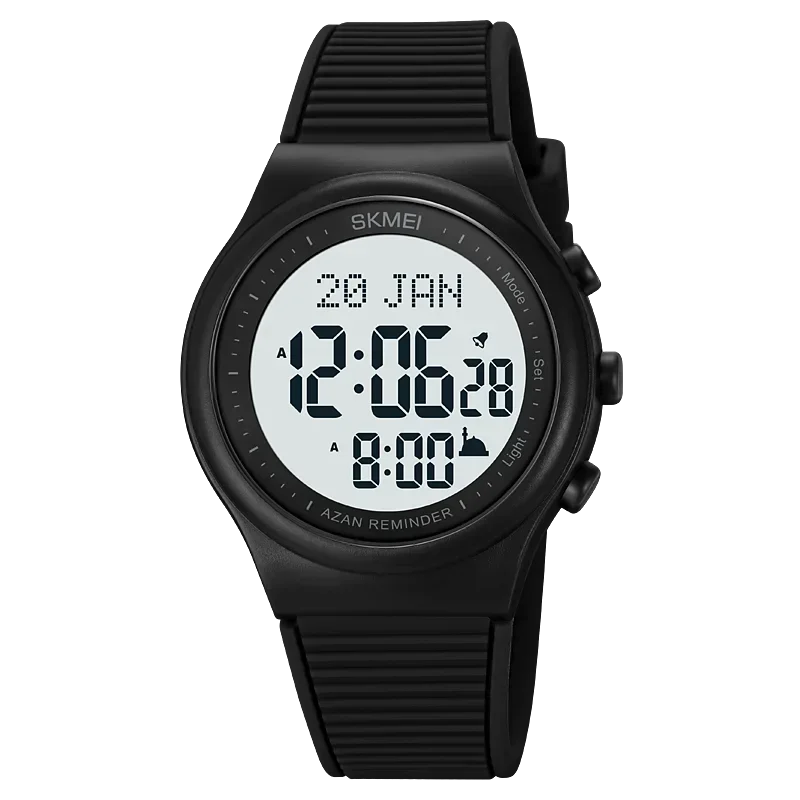 Skmei Islamic Prayer Watch with Qibla Compass and Adhan Alarm - Men's Backlight Design