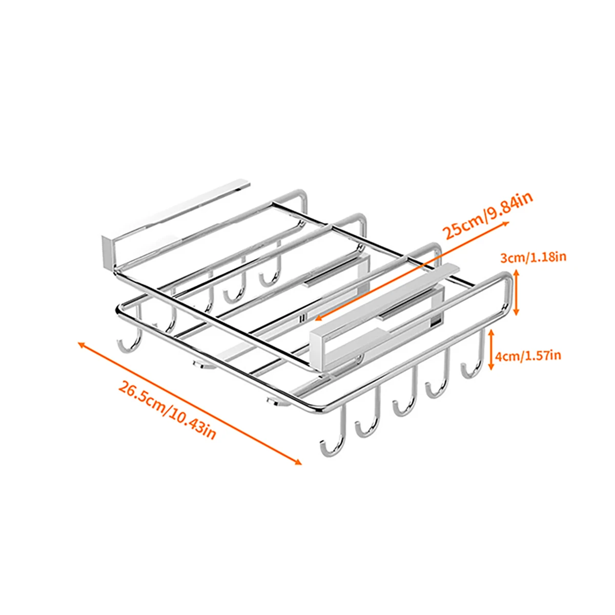 Installation-free under-cabinet rack made of stainless steel for utensils/paper towels Large capacity kitchen storage