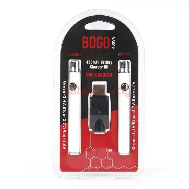 

5pcs BOGO LO VV Battery Double Vape Pen Kits 400mAh Preheating VV Vape Batteries 510 Thread Cartridges Carts Vapor Vaporizer