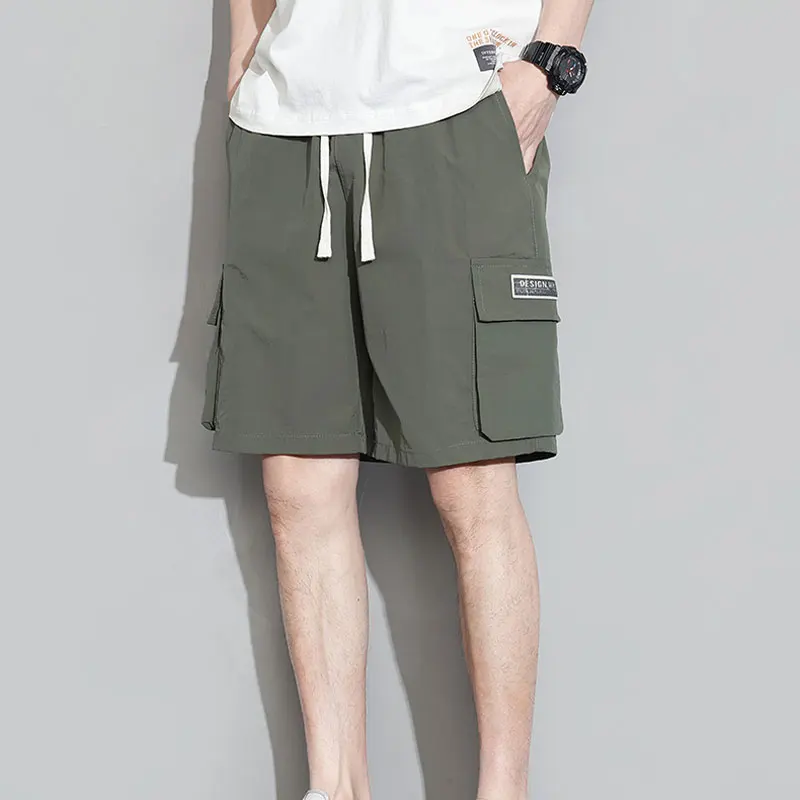 

Safari Style Solid Color Knee Pants Summer Sports Stylish Pockets Spliced Men's Clothing Young Style Drawstring Casual Shorts