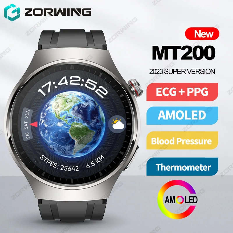 Ppg e Ecg Relógio Inteligente Pro para Homens 143 Tela Amoled Freqüência Cardíaca Temperatura Corporal Pressão Arterial Smartver Novo 2024 Mt200