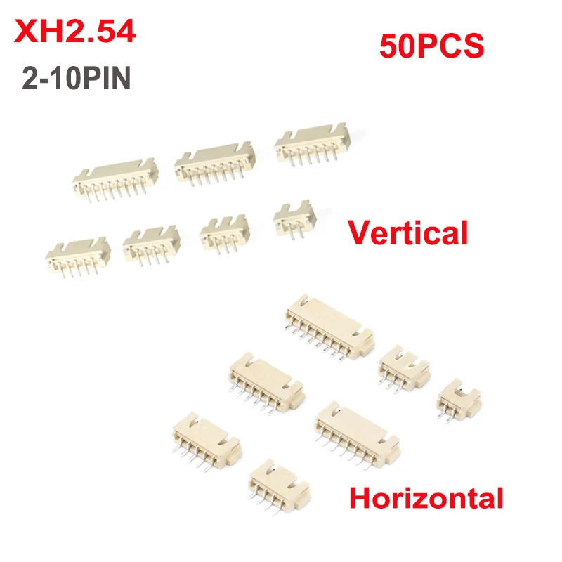 

50Pcs XH2.54 Horizontal Vertical Patch Socket Header Connector 2.54mm Pitch 2P 3P 4P 5P 6P 7P 8P 9P 10Pin XH For PCB JST