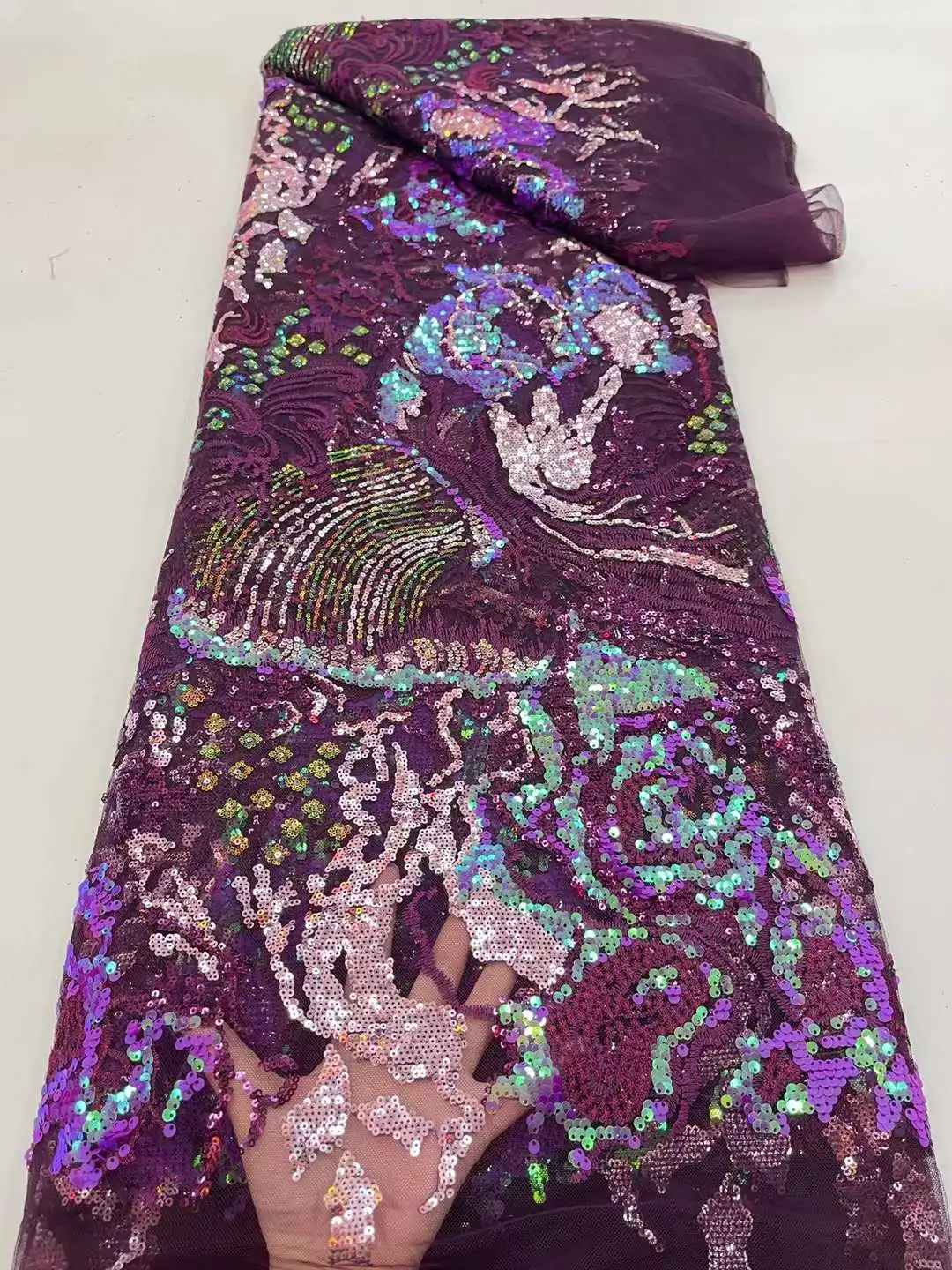 

Latest 2022 Colorful sequins embroidery French tulle net lace High quality African Sequin Fabric For Evening dresses.weddings