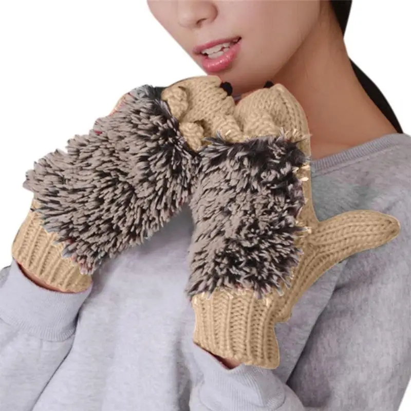 

Women's All-Finger Cartoon Hedgehog Gloves Cute GirlsWinter Knitted Gloves Hedgehog Mittens For Women