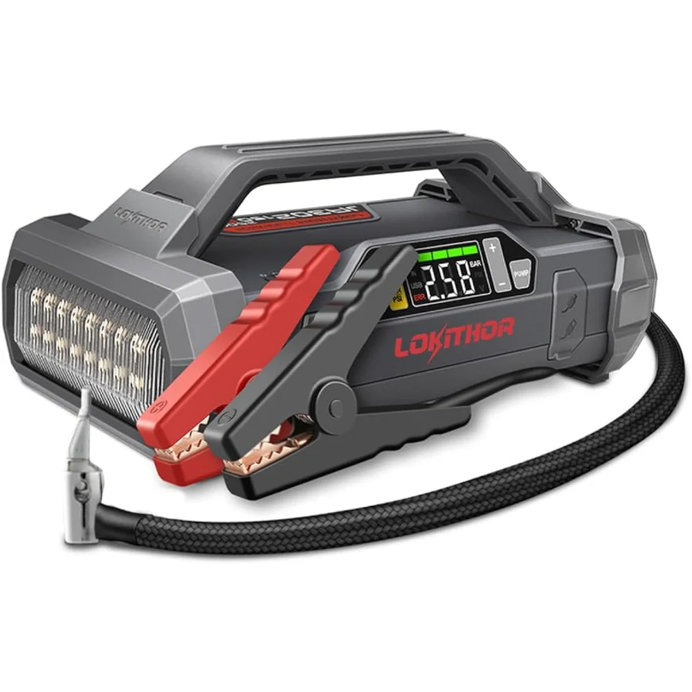 

LOKITHOR JA302 Jump Starter with Air Compressor, 2500Amp 12V Portable Car Battery Booster pack for Upto 8.5L Gas or 6.5L Diesel