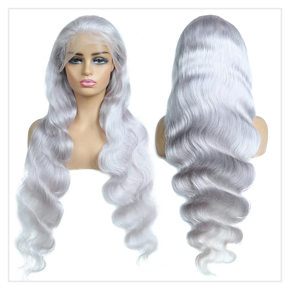 Silver Grey Colored Body Wave Human Hair Wigs Remy Brazilian Wigs Original Pre Plucked 13x6 Hd Lace Frontal Wigs For Black Women 4