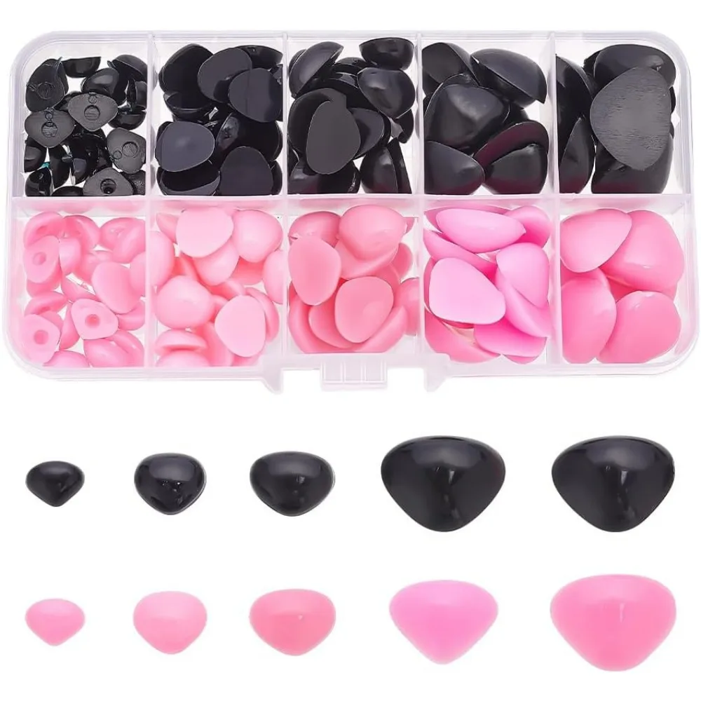150 Pcs 2 Colors Triangle Crafting Noses Plastic D Shape Dog Safety Noses Teddy Bear Noses Cabochons Making Supplies