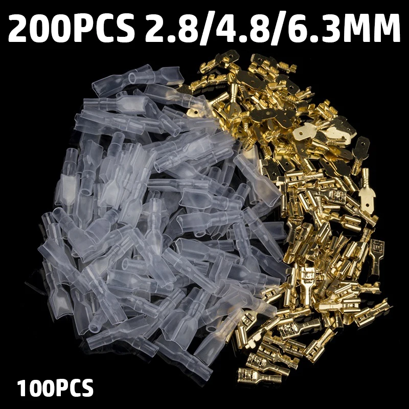 wire connectors 200PCS 2.8/4.8/6.3mm Female/Male Spade Terminals Crimp With Transparent Insulating Sleeves