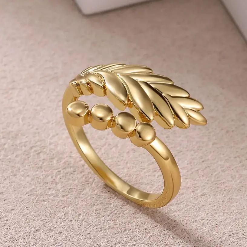 Gold Plated Steel Leaf Adjustable Ring For Women