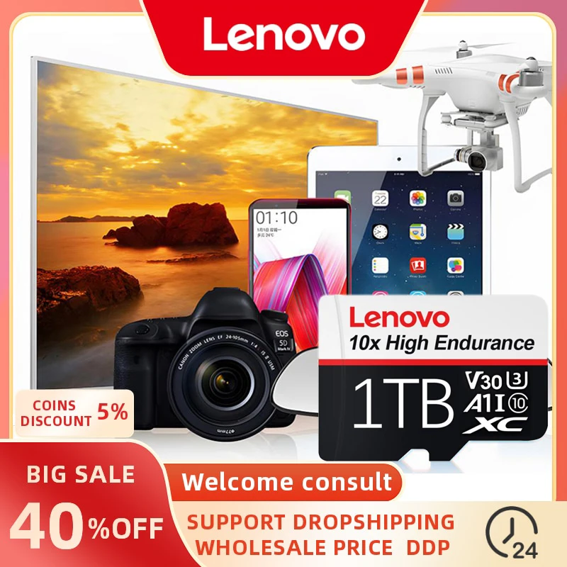

Top Lenovo Original Micro Mini SD TF Flash Card A2 V30 512G 256G Fast-Speed Memory Card For Games 4K Camera Smartphone Adapter