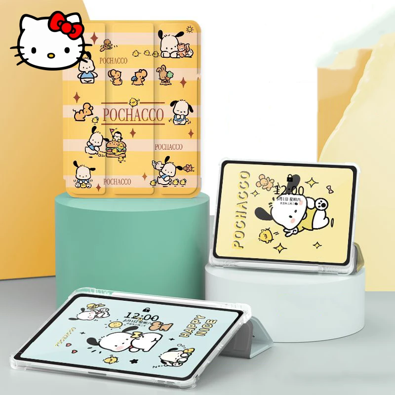 

New Sanrio Pochacco Ipad Protective Case Kawaii Cartoon Folding Soft Case with Pen Slot for Ipad Pro 2022 2021 12.9 Inches Gift